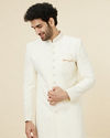 Antique White Floral Patterned Sequined Sherwani Set